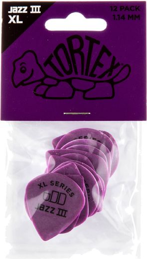 Dunlop Tortex Jazz III XL Guitar Picks 498 Purple 1.14mm 12 Pack