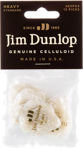 Dunlop White Pearl Celluloid Standard Guitar Picks Heavy 12 Pack