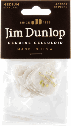 Dunlop White Pearl Celluloid Standard Guitar Picks Medium 12 Pack
