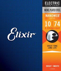 Elixir 12062 Nanoweb Coated Nickel Plated Electric 8-String Guitar Strings Light 10-74