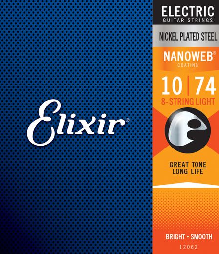 Elixir 12062 Nanoweb Coated Nickel Plated Electric 8-String Guitar Strings Light 10-74