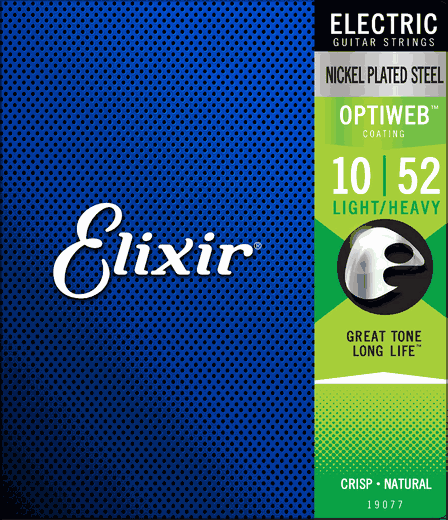 Elixir 19077 Optiweb Coated Nickel Plated Electric Guitar Strings Light Heavy 10-52