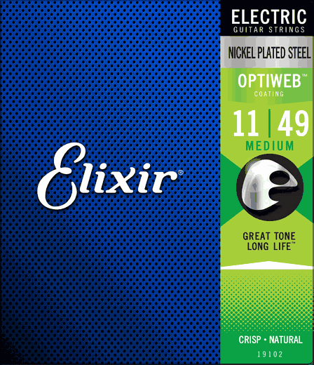 Elixir 19102 Optiweb Coated Nickel Plated Electric Guitar Strings Medium 11-49