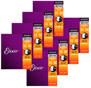 Elixir 8 Pack Anti-Rust 80/20 Nanoweb Coated Acoustic Guitar Strings 11027-8P Custom Light 11-52