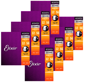 Elixir 8 Pack Anti-Rust 80/20 Nanoweb Coated Acoustic Guitar Strings 11077-8P Light Medium 12-56