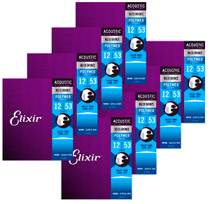 Elixir 8 Pack Anti-Rust 80/20 Polyweb Coated Acoustic Guitar Strings 11050-8P Light 12-53