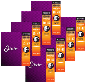 Elixir 8 Pack Anti-Rust Phosphor Bronze Nanoweb Coated Acoustic Guitar Strings 16002-8P Extra Light 10-47