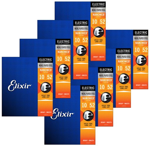 Elixir Anti-Rust 8 Pack Nanoweb Coated Electric Guitar Strings 12077-8P Light Heavy 10-52