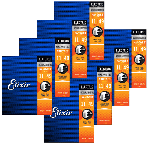 Elixir Anti-Rust 8 Pack Nanoweb Coated Electric Guitar Strings 12102-8P Medium 11-49