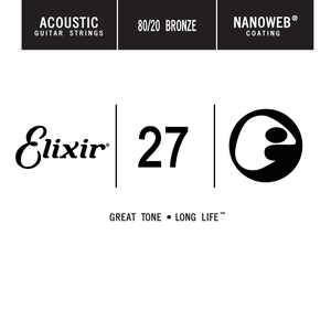 Elixir Anti-Rust 80/20 Bronze Nanoweb Coated Single Acoustic Guitar Strings 15127 27