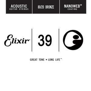 Elixir Anti-Rust 80/20 Bronze Nanoweb Coated Single Acoustic Guitar Strings 15139 39