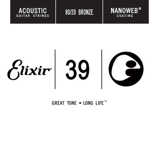 Elixir Anti-Rust 80/20 Bronze Nanoweb Coated Single Acoustic Guitar Strings 15139 39
