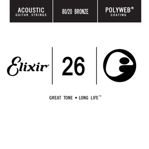 Elixir Anti-Rust 80/20 Bronze Polyweb Coated Single Acoustic Guitar Strings 13126 26