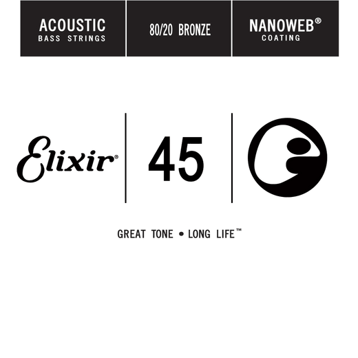 Elixir Anti-Rust Nanoweb Coated 80/20 Bronze Acoustic Bass Single Strings 15745 .045