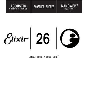 Elixir Anti-Rust Phosphor Bronze Nanoweb Acoustic Single Guitar Strings 14126 26