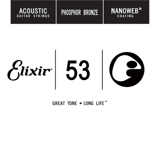 Elixir Anti-Rust Phosphor Bronze Nanoweb Acoustic Single Guitar Strings 14153 53