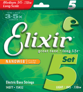 Elixir Nanoweb 6 String Bass Strings Medium Long .032-.130tw