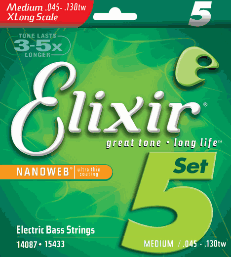 Elixir Nanoweb 6 String Bass Strings Medium X-Long .032-.130tw