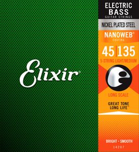 Elixir Nanoweb Coated Long Scale 5-String Bass Strings Light Medium 45-135