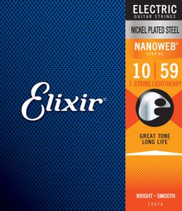 Elixir Nanoweb Coated Nickel Plated Electric 7-String Guitar Strings 12074 Light/Heavy 7-String 10-59