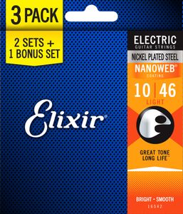 Elixir Nanoweb Electric Guitar Strings Bonus Pack - 3 Sets for the Price of 2! 16542 Light 10-46