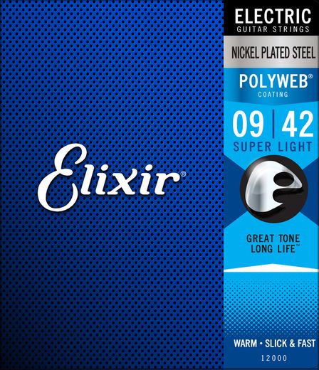 Elixir Polyweb Coated Nickel Plated Electric Guitar Strings 12000 Super Light 9-42