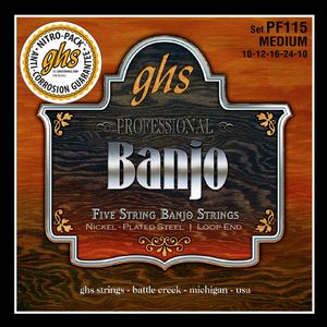 GHS Nickel Plated Steel 5-String Banjo Strings PF115 Medium 10-24