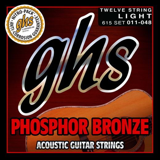 GHS Phosphor Bronze 12-String Acoustic Guitar Strings 615 12-String Light 11-48