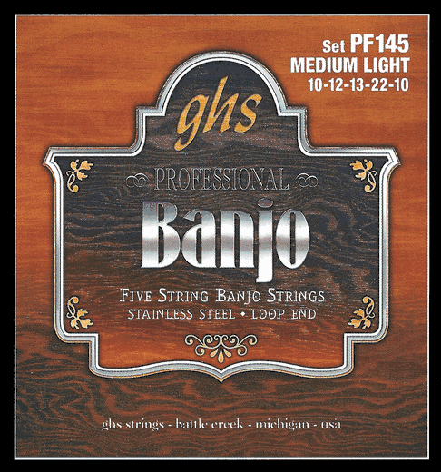 GHS Stainless Steel 5-String Banjo Strings PF145 Medium Light 10-22