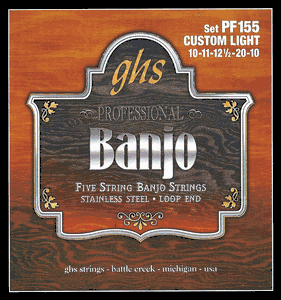 GHS Stainless Steel 5-String Banjo Strings PF155 Custom Light 10-20
