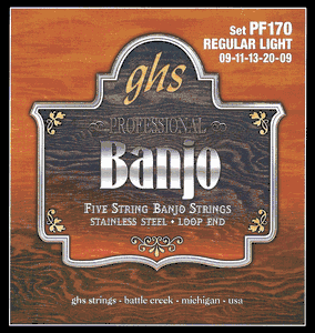 GHS Stainless Steel 5-String Banjo Strings PF170 Regular Light 9-20