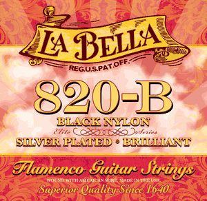 La Bella 820-B Silver Plated Flamenco Classical Guitar Strings Black Nylon
