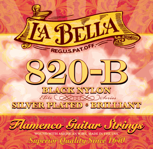 La Bella 820-B Silver Plated Flamenco Classical Guitar Strings Black Nylon