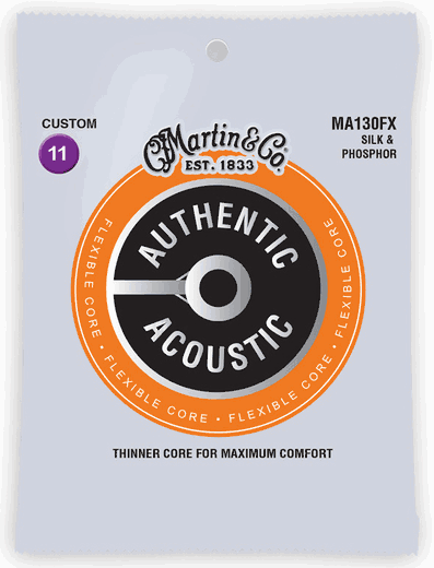 Martin Flexible Core Phosphor Bronze Authentic Acoustic Guitar Strings MA130FX Silk/Phos 11-47