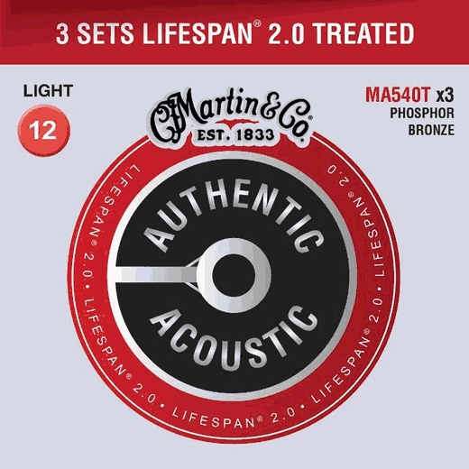 Martin Lifespan Treated Phosphor Bronze Authentic Acoustic Guitar Strings Value Pack 3 Sets for the Price of 2!