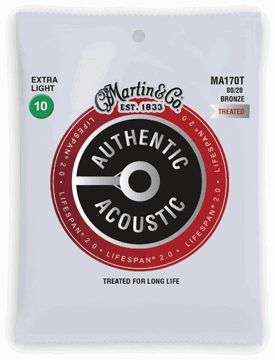 Martin MA170T Lifespan Treated 80/20 Bronze Authentic Acoustic Guitar Strings Extra Light 10-47