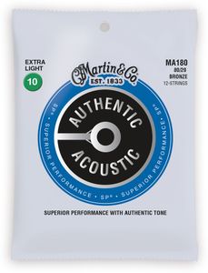 Martin MA180 SP 80/20 Bronze Authentic Acoustic Guitar Strings 12 String Extra Light 10-47