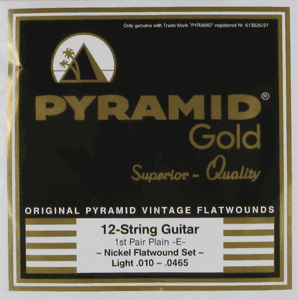 Pyramid Gold Chrome Pure Nickel Flat Wound Round Core 12 String Electric Guitar Strings R310-12 Light 10-46.5