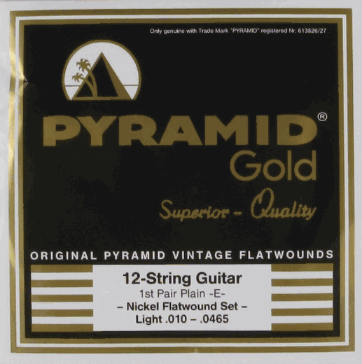 Pyramid Gold Chrome Pure Nickel Flat Wound Round Core 12 String Electric Guitar Strings R310-12 Light 10-46.5