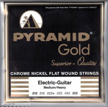 Pyramid Gold Chrome Pure Nickel Flat Wound Round Core Electric Guitar Strings R414 Medium Heavy 12-52