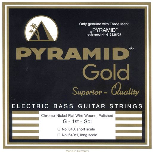 Pyramid Gold Polished Chrome Pure Nickel Flat Wound Bass Strings Long Scale 40-105