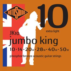Rotosound Handmade Jumbo King Phosphor Bronze Acoustic Guitar Strings JK10 Extra Light 10-50