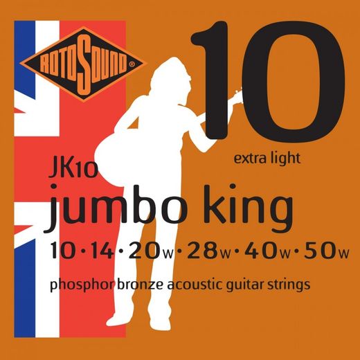 Rotosound Handmade Jumbo King Phosphor Bronze Acoustic Guitar Strings JK10 Extra Light 10-50