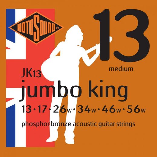 Rotosound Handmade Jumbo King Phosphor Bronze Acoustic Guitar Strings JK13 Medium 13-56