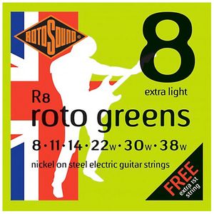 Rotosound Handmade Nickel Electric Guitar Strings R8 Green 8-38
