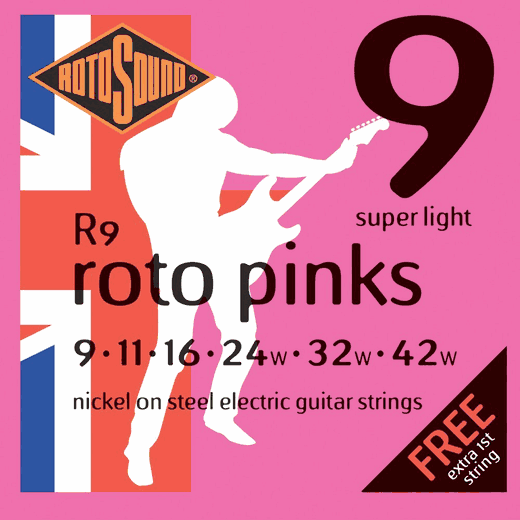 Rotosound Handmade Nickel Electric Guitar Strings R9 Pink 9-42