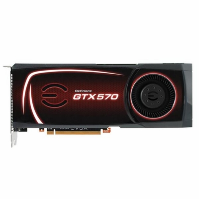 012-P3-1570-TX EVGA GeForce GTX 570 (Fermi) 1280MB 320-Bit GDDR5 PCI Express 2.0 x16 Dual DVI/ mini-HDMI/ HDCP Ready SLI Support Video Graphics Card
