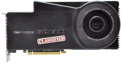 03G-P3-1588-E1 EVGA GeForce GTX 580 Classified 3GB GDDR5 384-Bit PCI Express 2.0 x16 Dual DVI/ EVBot Connector/ HDCP Ready/ SLI Support Video Graphics Card