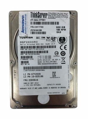 03X3616 Lenovo 600GB 10000RPM SAS 6Gbps 64MB Cache 2.5-inch Internal Hard Drive for ThinkServer RD640 and RD530