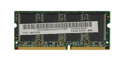 08K3409 IBM 64MB PC100 100MHz non-ECC Unbuffered CL2 144-Pin SoDimm Memory Module for ThinkPad